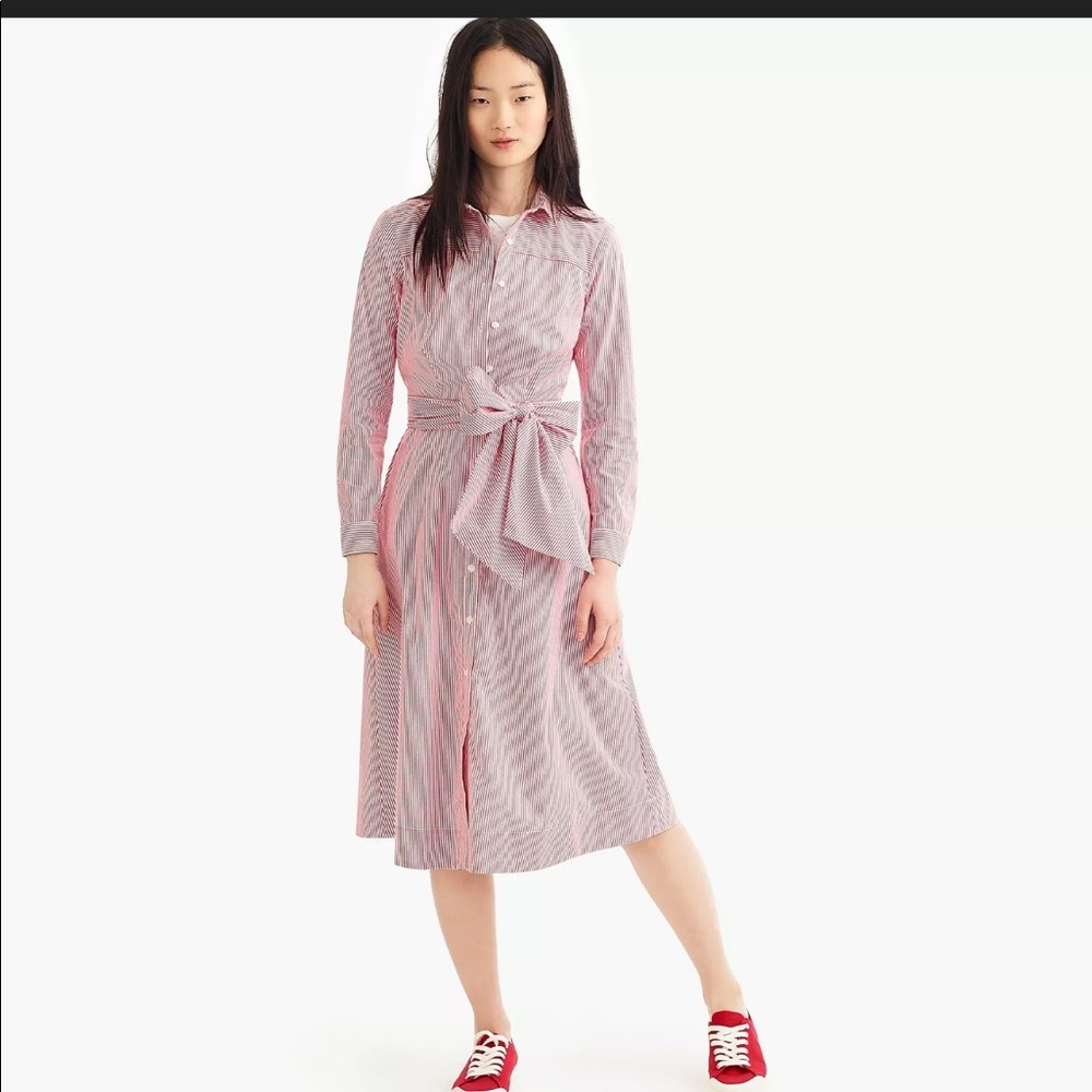 New J Crew RedWhite Stripe Tie Waist Shirt Dress Small S - Picture 8 of 13